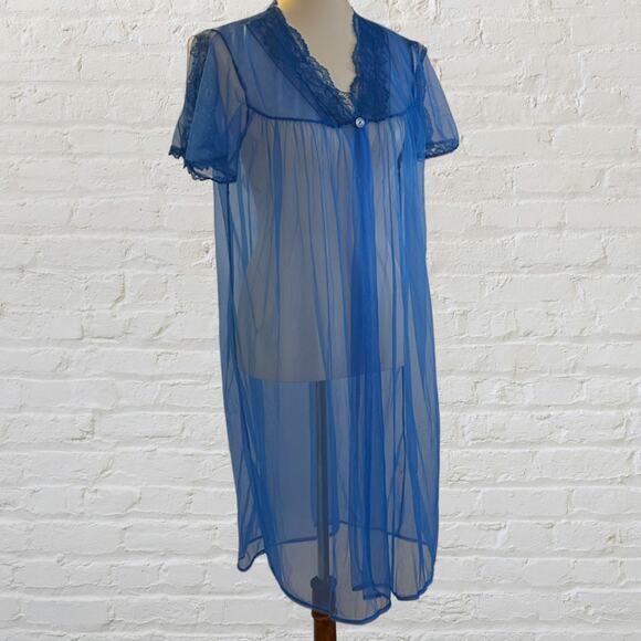 Vintage 1960s/1970s Blue Sheer Nylon Peignoir Robe – M/L - Picture 2 of 6